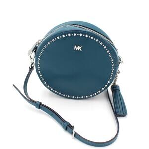Michael Kors Leather Crossbody Blue Silver Studded Bag Tassel Travel Office
